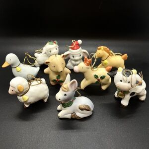 Vintage Lot Of 9 Homco Porcelain Farm Animal Christmas Ornaments